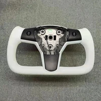 white leather and special design customized for tesla model 3 model y 2017 2018 2019 2020 2021 carbon fiber yoke steering wheel