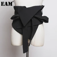 eam black cloth asymmetrical bow bandage wide belt personality women new fashion tide all match spring autumn 2021 1a778