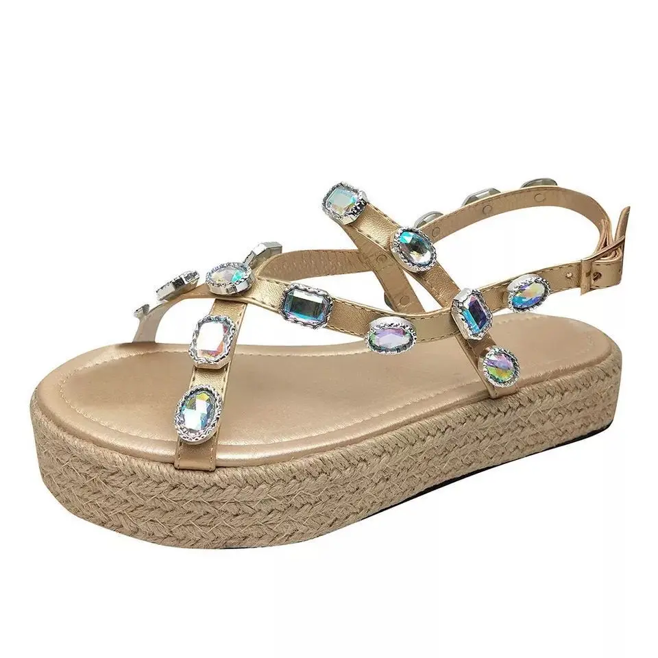 Женские босоножки со стразами Женская обувь на платформе и каблуке Модная