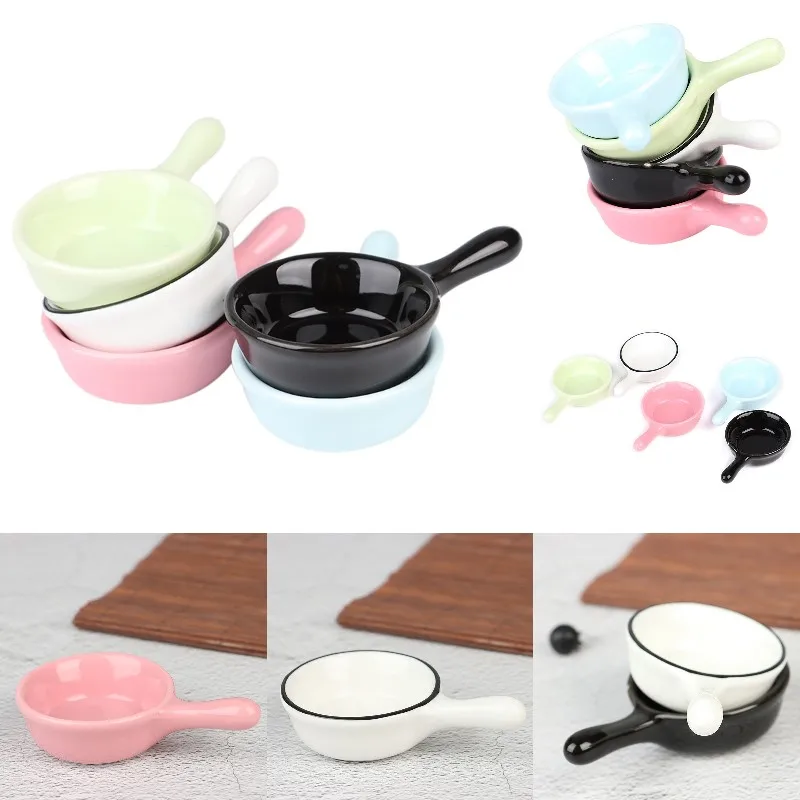 

1:12 Dollhouse Miniature Kitchen Utensils Cooking Ware Mini Single-handled Ceramic Soup Pot Milk Pot Play Kitchen Toy
