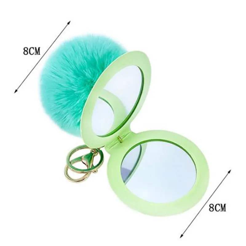 

Double-sided Mirror Trinket Fluffy Artificial Rabbit Fur Ball Key Chain Pompons Keychain Women Car Bag Key Ring Jewelry Gift
