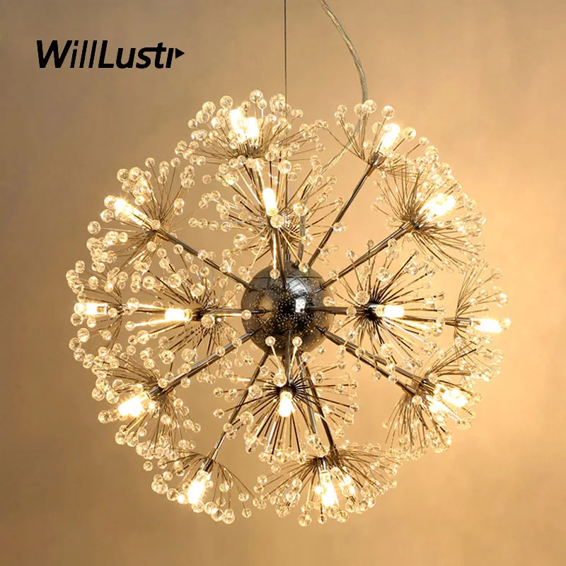 

Luxury Dandelion Pendant Lamp K9 Crystal LED Suspension Light Hotel Restaurant Mall Living Room Bedroom Flower Hanging Lighting