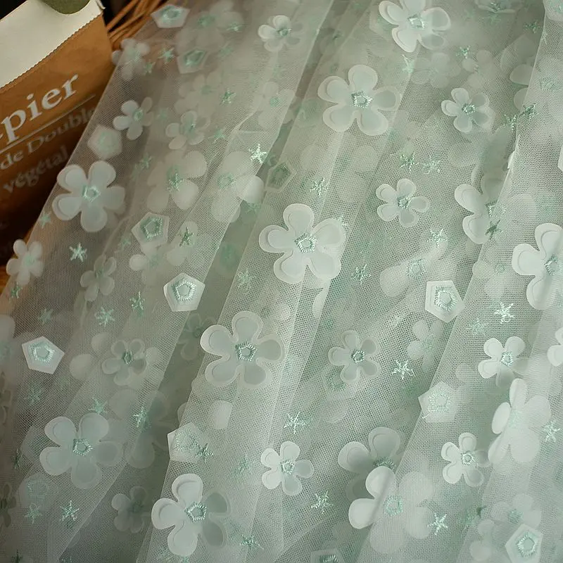 Сетка с вышивкой и 3D трехмерной аппликацией белый цветок 1 ярд детская одежда
