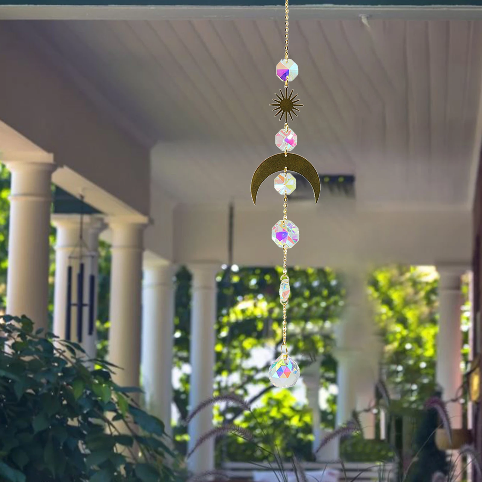 

Metallic Hoop Moon Sun Wind Chimes K9 Crystal Prisms Hanging Suncatcher Rainbow Chaser Window Curtains Pendant Home Decor Gifts