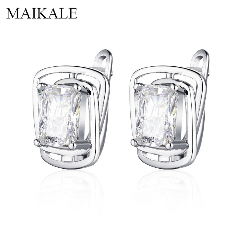 

MAIKALE Square Stud Earrings Classic Copper Gold Silver Plated AAA Cubic Zirconia Korean Earrings For Women To Send Friend Gifts