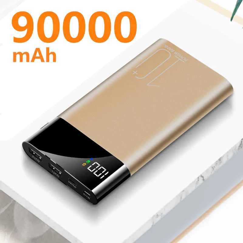 90000mAh Power Bank Portable Ultra-thin Phone Charger Digital Display 2 USB Outdoor Travel Powerbank for Xiaomi Samsung IPhone | Мобильные