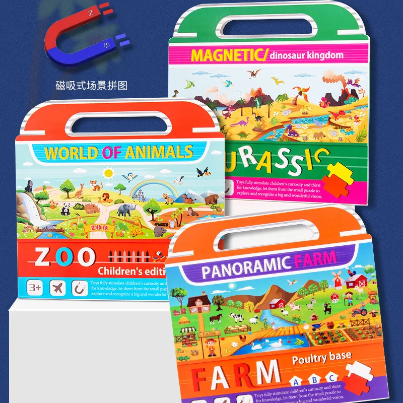 

Деревянный 3D Магнитный раннее образование сцены динозавр головоломки сельскохозяйственных животных история книги для детей игрушка-голов...