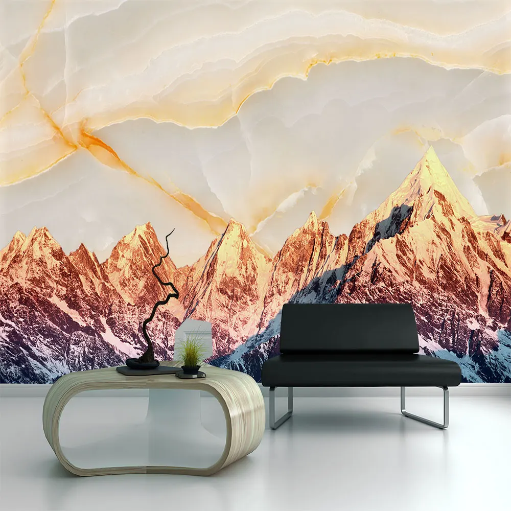 Украшение текстильные обои HD 3D мраморный узор пейзаж цветок рассвет фон Стена