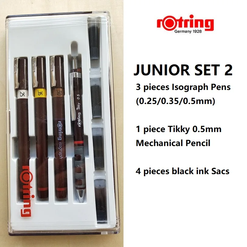Rotring Master Set/Junior Set изограф заправленные чернила пористые ручки набор инструментов для рисования - Цвет: Junior Set 2