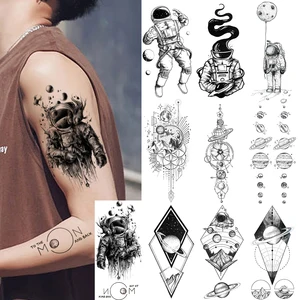 Водостойкие реалистичные татуировки для мужчин, женщин, мужчин, временные татуировки космонавта, планет, Вселенная, земля, космонавт, боди-арт, татуировки
