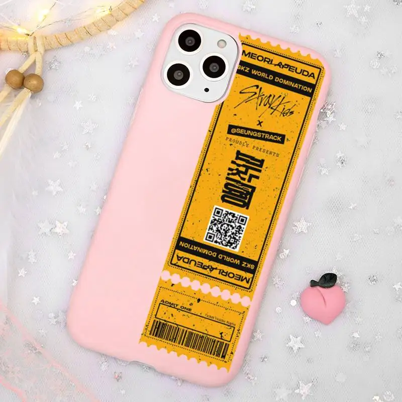 

Original Luxury Stray Kids Air tickets Design Phone Case Candy Color Pink for iPhone 11 pro XS MAX 8 7 6 6S Plus X 5S SE 2020 XR