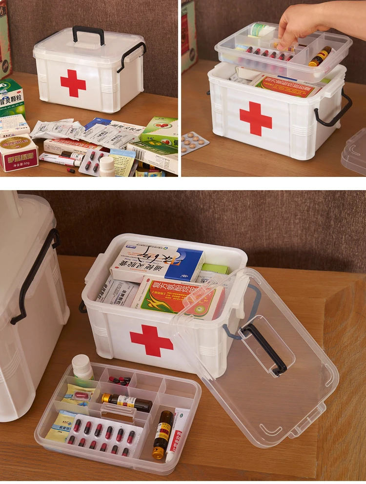 First Aid Kit Medicine Chest Holder Storage Box Multi-layer Emergency Kits Cabinet Security Safety Home Rangement Organizer