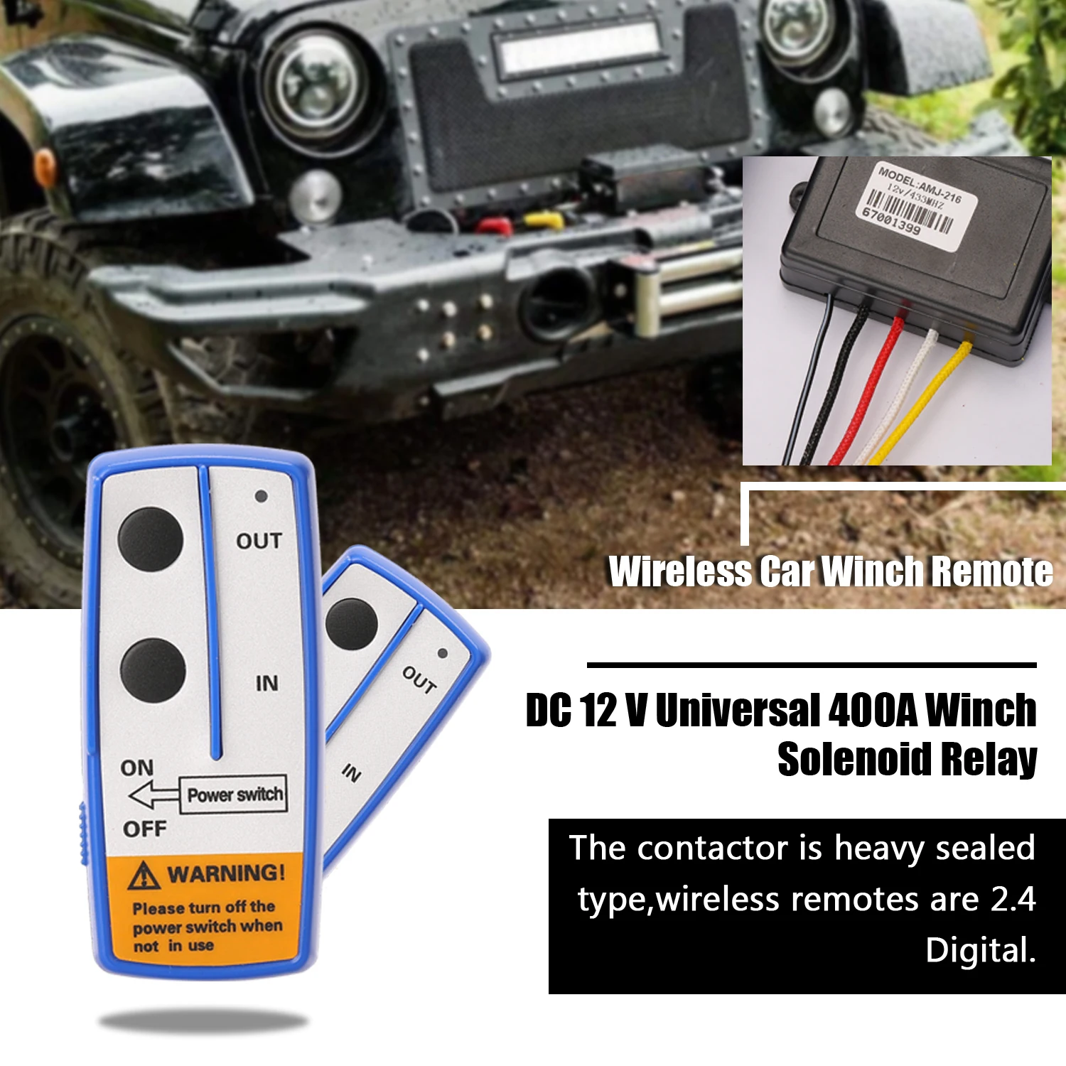 

DC12V Universal 400A Winch Solenoid Relay Electric Winch Set Remote control distanceis 50m/164ft max fit for any 12 V winch