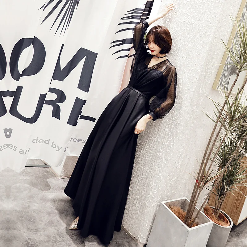 

Black Fashion Chinese Sexy Oriental Party Female Cheongsam Stage Show Qipao Dress Elegant Celebrity Banquet Dresses De Festa