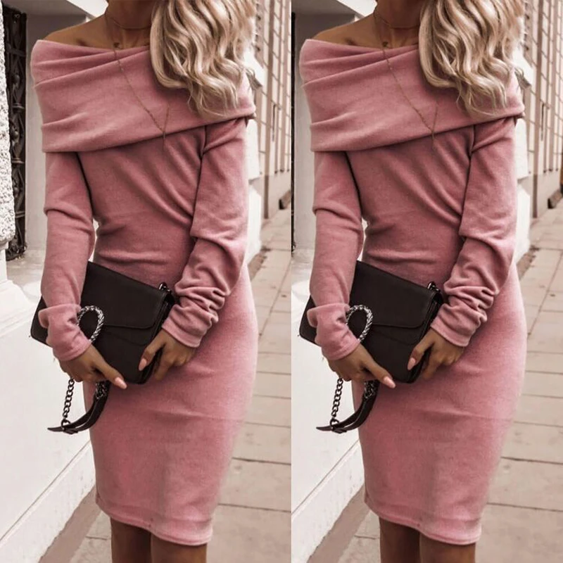 

Autumn and winter sexy strapless bag hip stretch solid color hot and charming temperament long-sleeved dress women