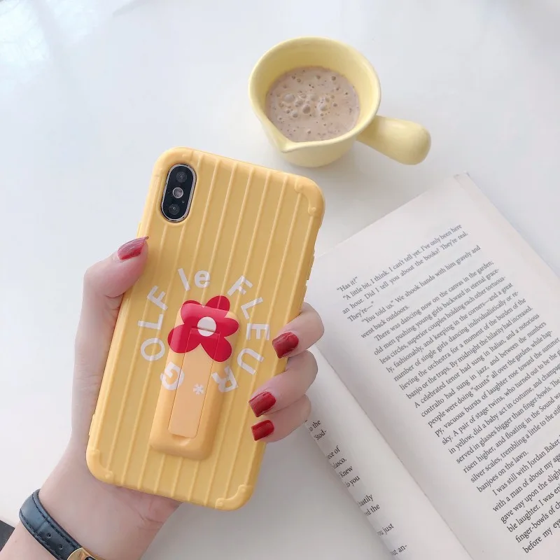 Cute Luggage Case white yellow flower bracket Cartoon Couple Phone Cover for iphone 6 6s Plus X XS XR Max 7 8 |