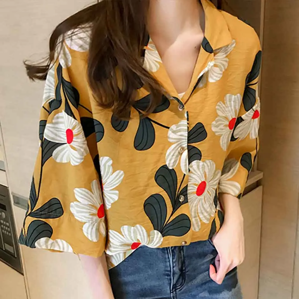 Новинка женская рубашка в стиле ретро с цветочным принтом свободная хлопковая