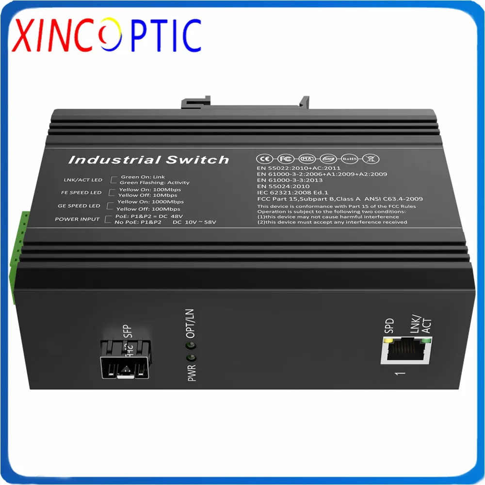 1POE IEEE802.3af/at + 1 двойное волокно SM 1310 нм 20 км SC.3-порт 10/100/1000 м Промышленный Коммутатор