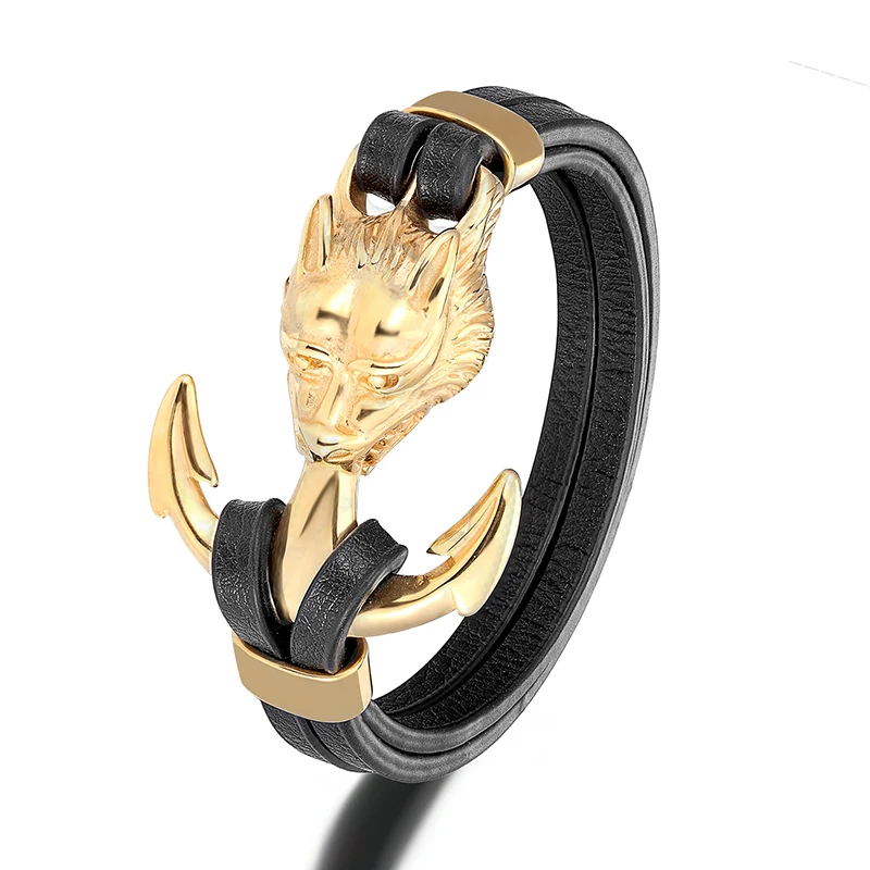 

Мужской браслет с якорем из нержавеющей стали в стиле панк роскошные аксессуары золотые кожаные браслеты с подвесками модные мужские ювелирные изделия оптовая продажа подарки