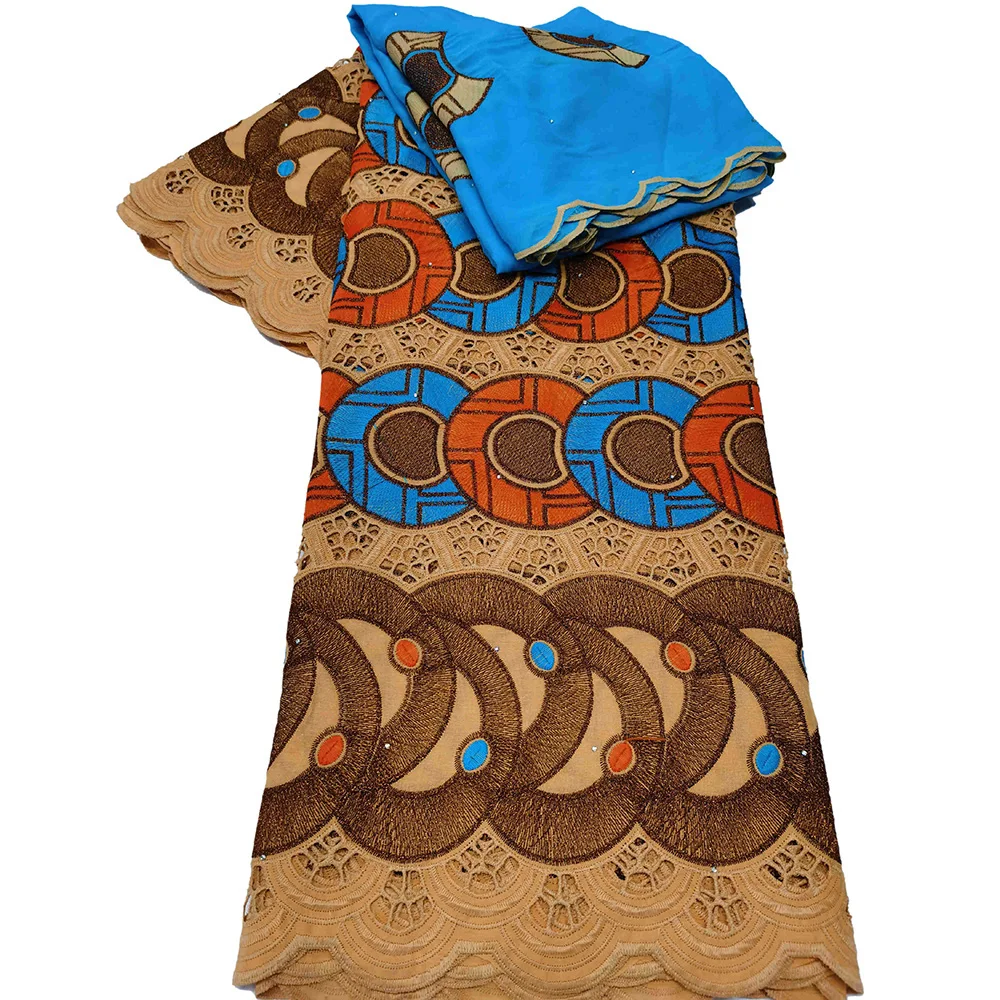 

Newest hot sale Swiss Voile Lace with stones 5+2 yards HLS25 four colors design Fashionable good quality 100% Cotton fabric