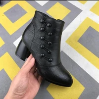 rome style women ankle boots high heels ladies black genuine leather casual autumn winter shoes for woman ankle boots