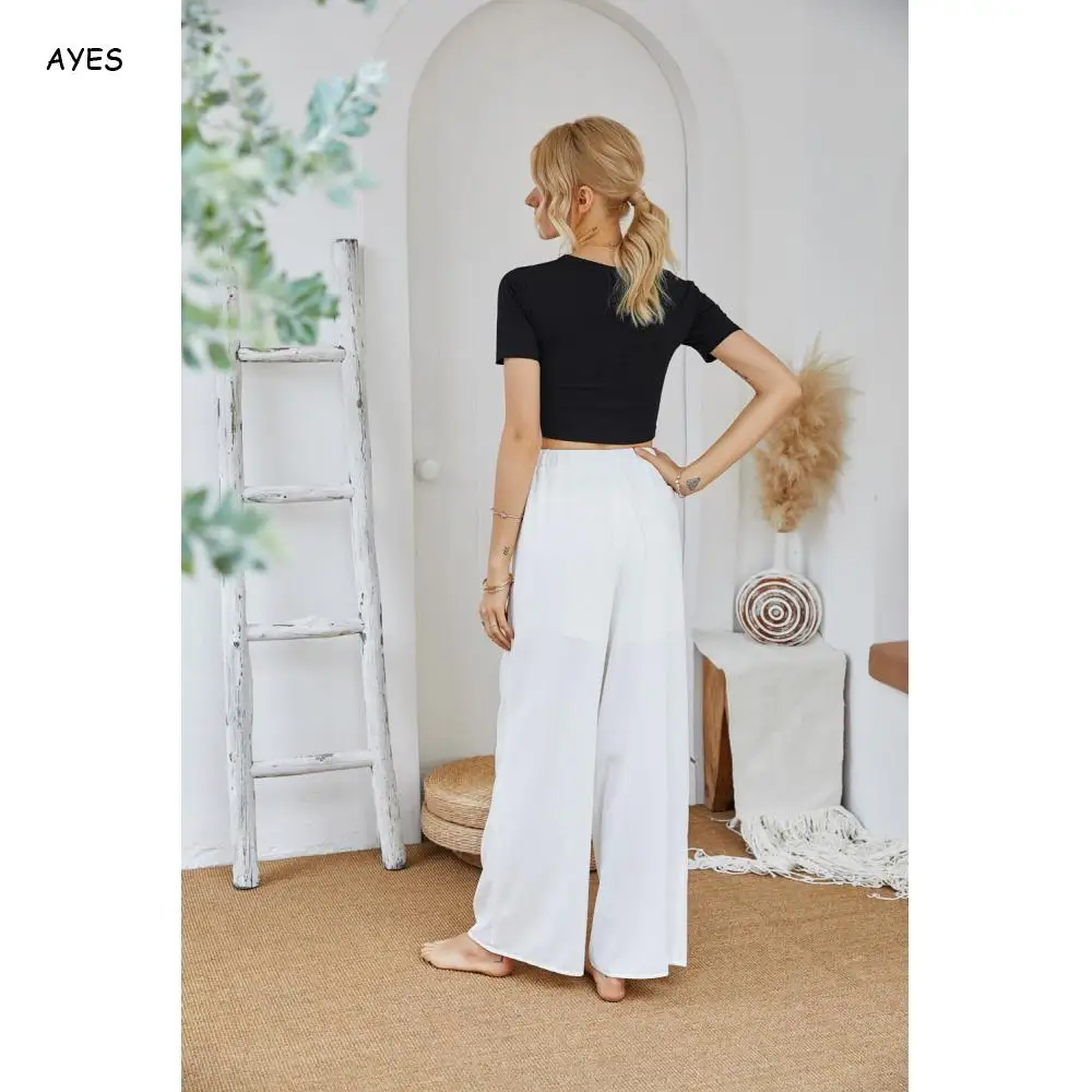 

Fashin White Hollow Out Straight Pants 2020 Women New Vogue Loose Pants High Street Long Pants Flare Pants OL Chic Trousers Hot