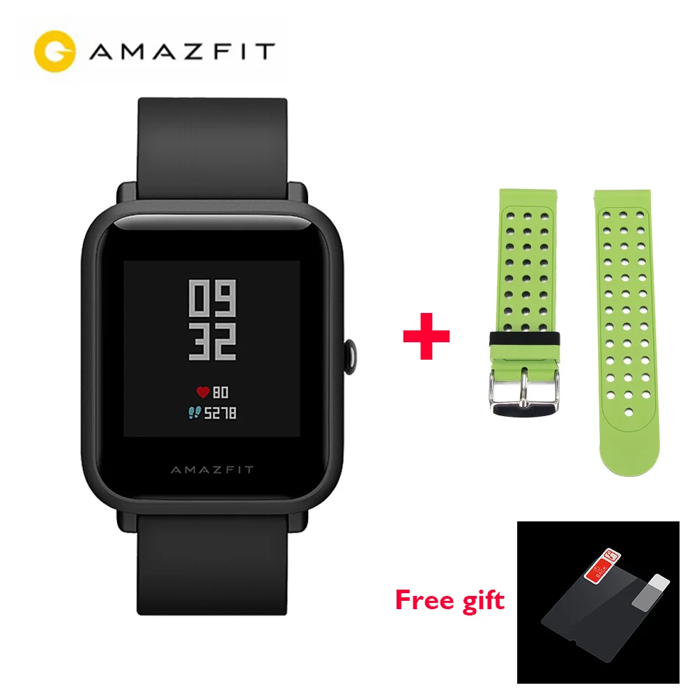 [] глобальная версия Huami Amazfit BIP BEEP GTR gps IP68 Водонепроницаемые Молодежные Смарт-часы трекер здоровья умные часы - Цвет: add green strap