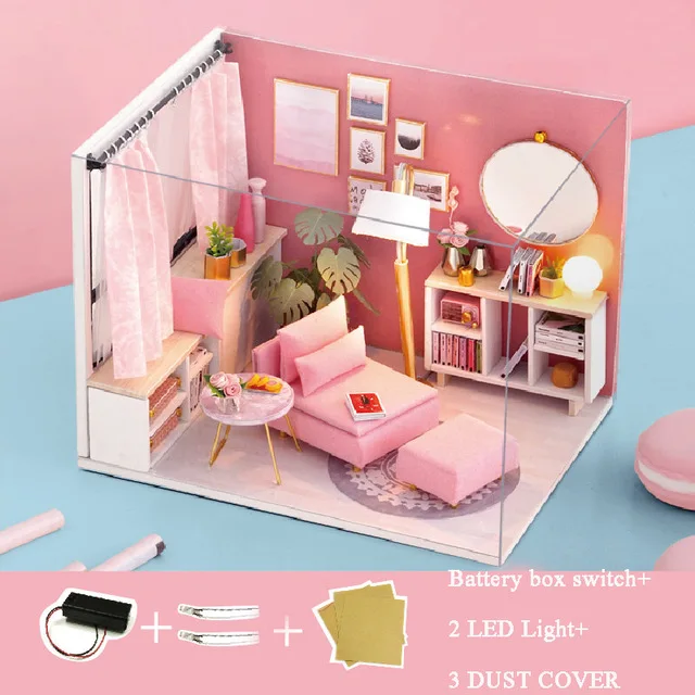 H017 with cover Кукольный дом мебель DIY Миниатюрная модель пылезащитный чехол 3D Деревянный кукольный домик рождественские подарки игрушки для детей дневник котенка H013# E - Цвет: H017 with cover
