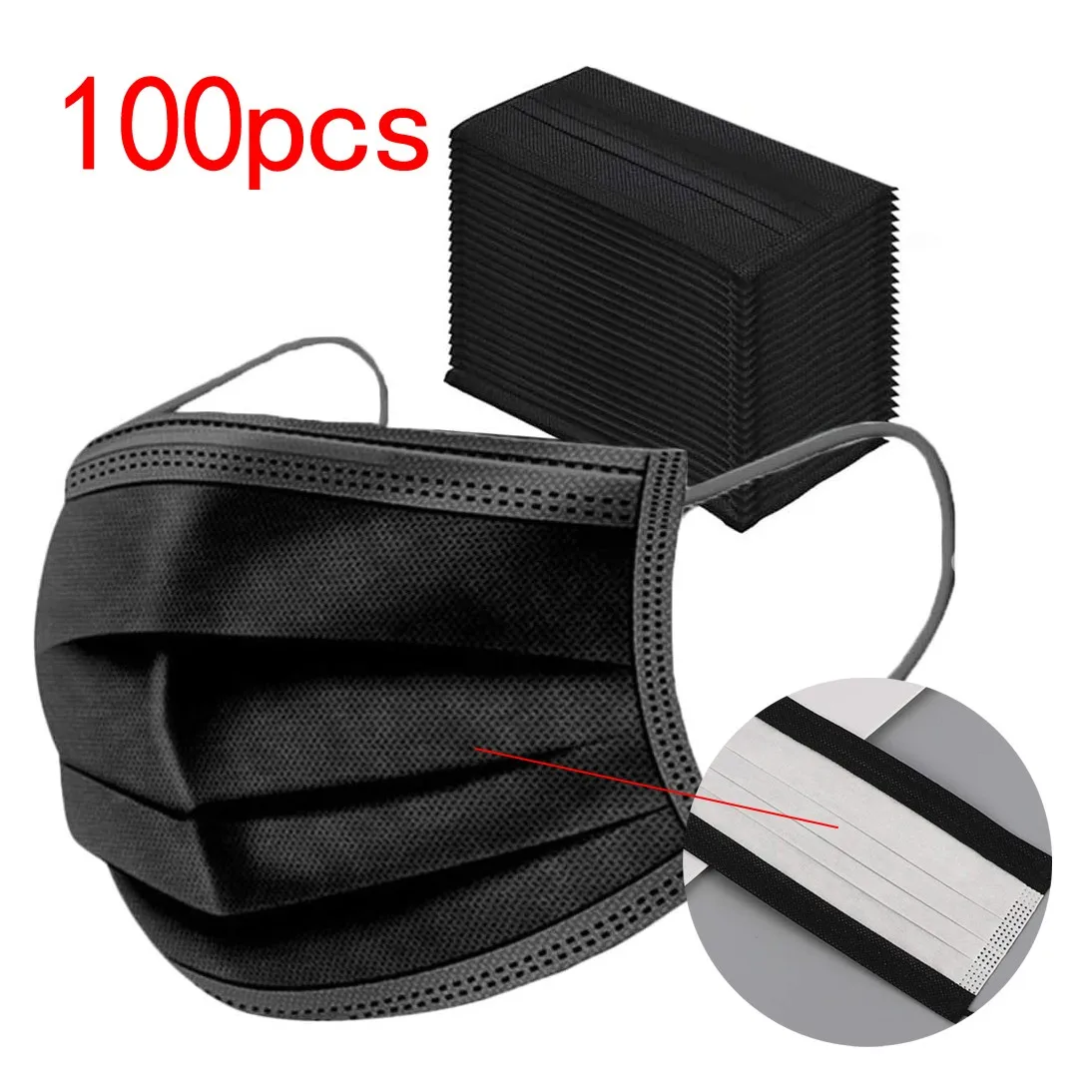 

100 Pcs Black Face Mask Proof Protect Face Mouth Cover Outdoor Youre Meltblown Face Mask Fashion
