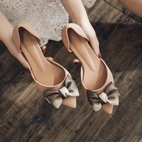 frozen shoes female korean version of pointy thick heel sandals breathable comfort joker bow high heels shoes woman