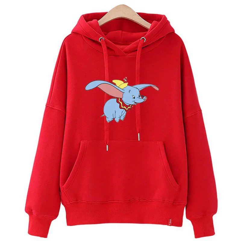 Женская Красная толстовка женские толстовки с принтом Дамбо хлопковые капюшоном