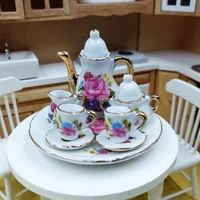 8pcs 112 dollhouse miniature dining ware porcelain tea set dish cup plate pink rose for 16 112 miniature dollhouse