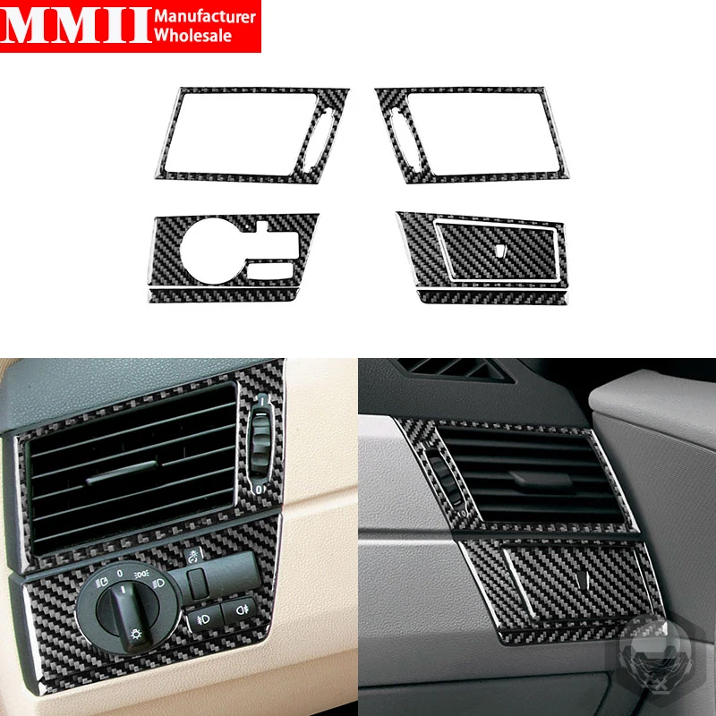 Carbon Fiber Sticker For BMW X3 E83 2004 2005 2006 2007 2008 2009 2010 Headlight Fog Lamp Switch Panel Air Outlet Frame Car Trim
