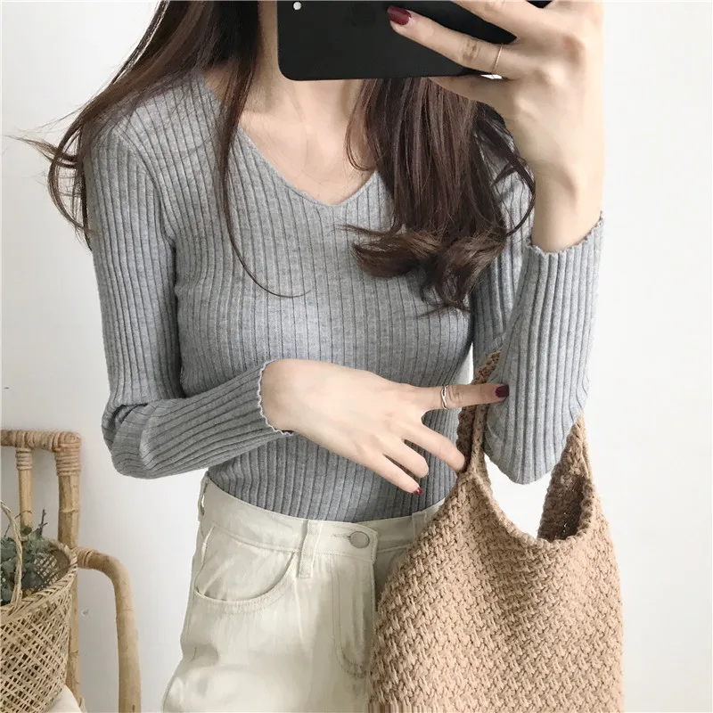 

Spring/autumn/winter Knitted Jacket Slim Casual Fashion Pullover Tight-fitting Low CollarV Sweater Commuter Ladies Office Clothe