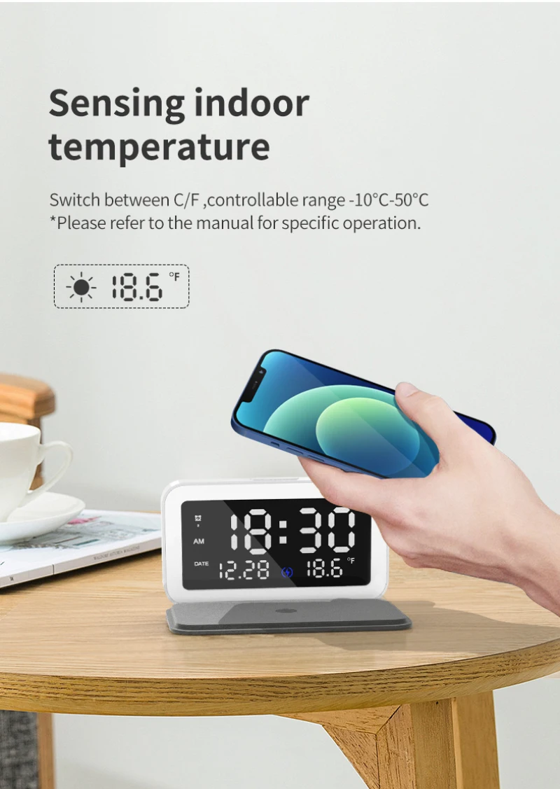 

Multifunction Mobile Wireless Charger 15W Fast Charging LED Light Alarm Clock For ios Android