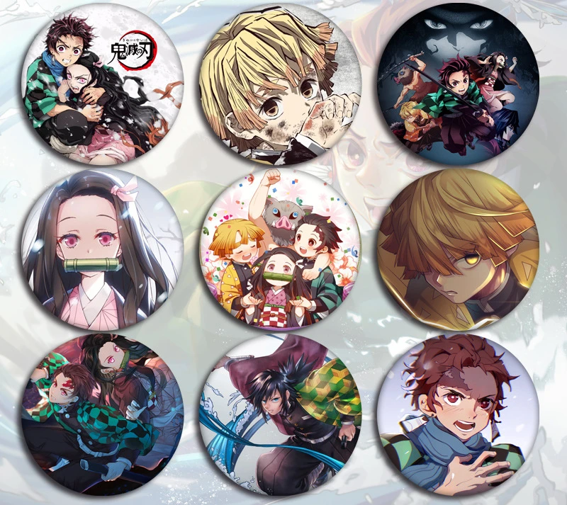 

5.8CM Kawaii Demon Slayer Kimetsu No Yaiba Kamado Tanjirou Cosplay Prop Pin Brooch Kamado Nezuko Badges Button Brooch Pins