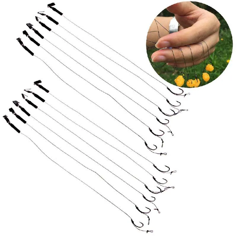 

6pcs Carp Fishing Accessories Hair Rig Fishing Hook Set Ready Made Tied Rigging With Fishing Line Boilie Hook For Carp Tackle