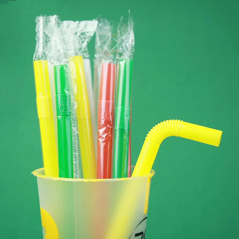 

200PCS 21cm Large Caliber Bendable Straw Cold Drink Shop Supplies Disposable Straw Independent Packaging Coffee Drink Cup Straw