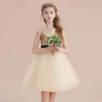 champagne gold short tulle flower girl dress kids formal party gowns burgundy sequins cap sleeves girls show performance costume