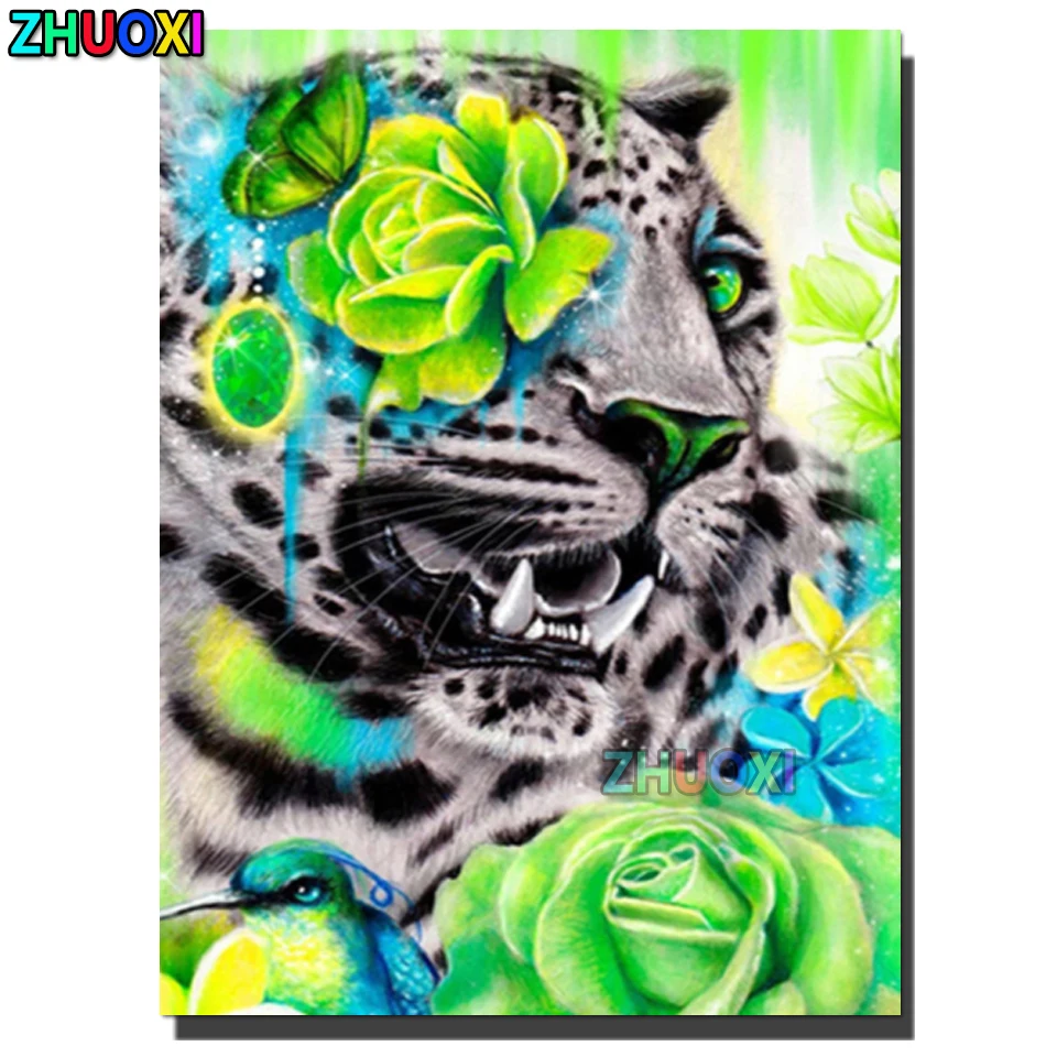 

Tiger green Flower Diamond Painting, 5D DIY Full Square Diamond Embroidery Round Rhinestone Cross Stitch, Art Home Decoration