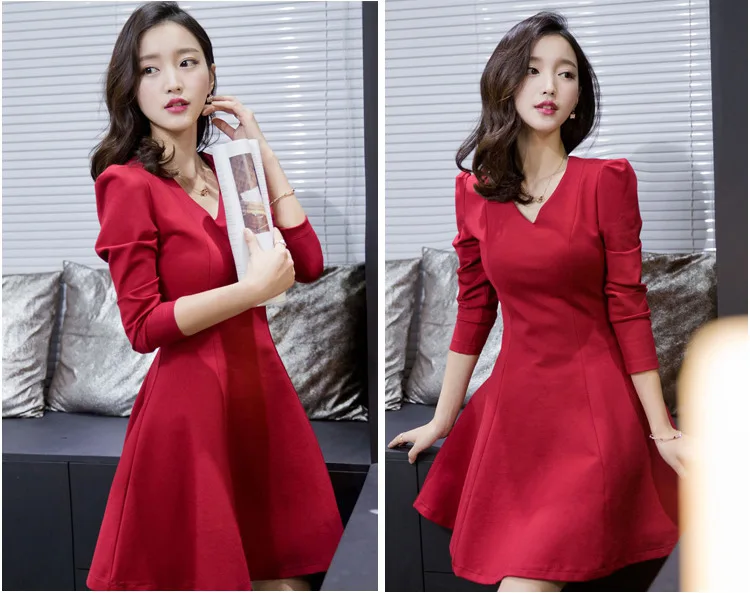 Женское платье с длинным рукавом красное черное облегающее в винтажном стиле