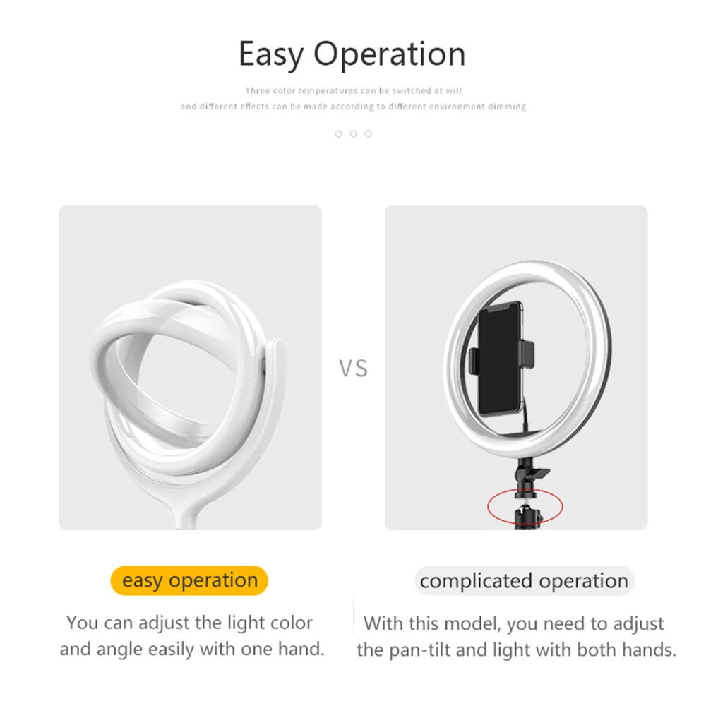 Светодиодный кольцевой светильник для фотосъемки 8 дюймов с зажимом сотового