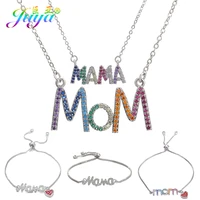 juya micro pave zircon love heart mama mom letters pendant necklace for women trendy birthday mothers day gift jewelry supplies