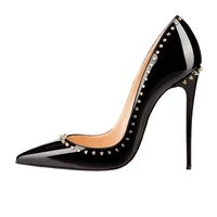 fashion spikes women sexy pumps red bottom shoes summer rivet stilettos evening dress heels patent leather wedding shoe