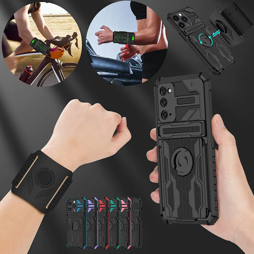 

Sport Armband Wristband Case For Samsung Galaxy Note20 S21 Plus Ultra S20 FE M02 M12 A20S Stand Armor Bracket Phone Back Cover