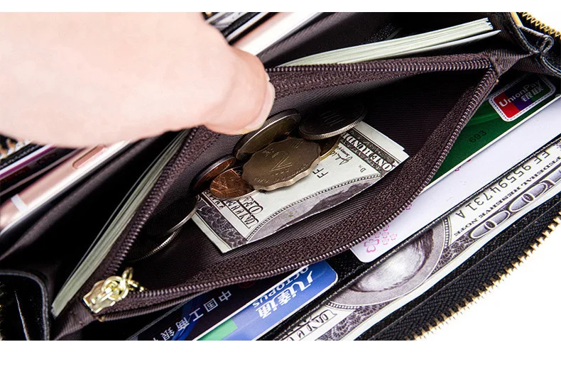 Women clutch bag leather wallet female long zipper clutch bag top layer cowhide portable large capacity paper clip new