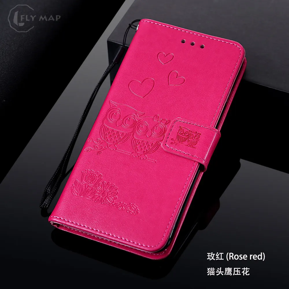 Сова Флип кожаный чехол для huawei P9 Lite P9Lite vns-l31 Wallet Кошелек Чехол для телефона чехол для huawei P 9 Lite VNS L21 Emboss Capa - Цвет: Rose red