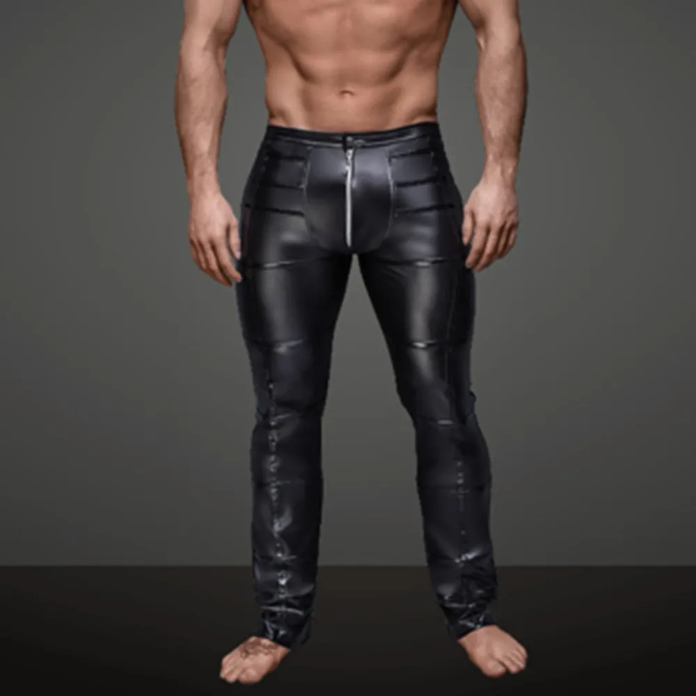 Мужские узкие кожаные брюки S-XXL новой моды, имитация брюк для сцены, клубной одежды и мотоциклистов.