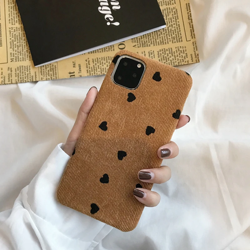 Чехол Ottwn для iPhone 11 с сердечком, вельветовый чехол для телефона, для iPhone XS 11 Pro Max XR X 8 7 6 6s Plus, хлопковая ткань, мягкий чехол из искусственной кожи