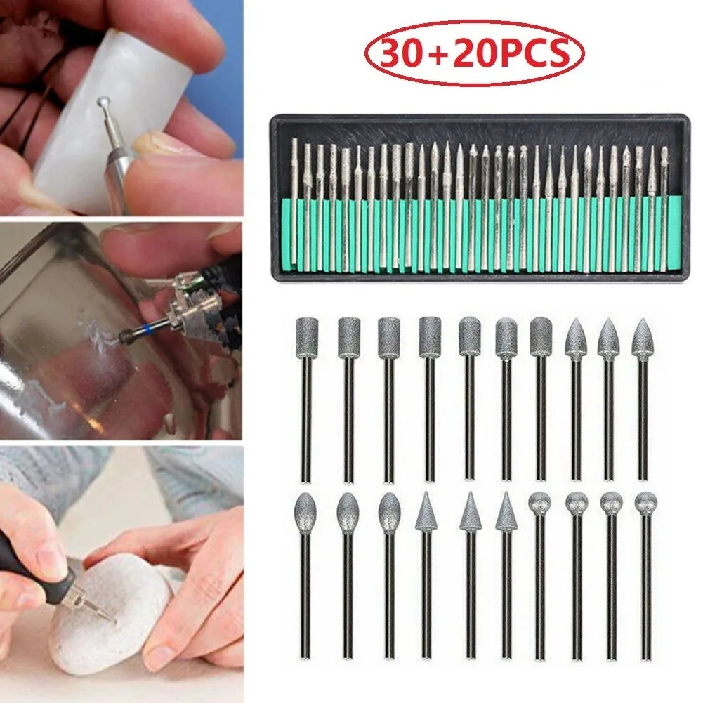 

30Pcs+20pcs Diamond Grinding Burrs 3mm Shank Bur Burr Diamond Engraving